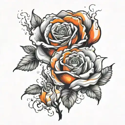 Rose on fire tattoo design idea