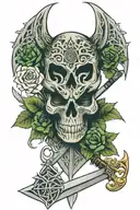 skull wolf rose sword celtic tattoo design idea