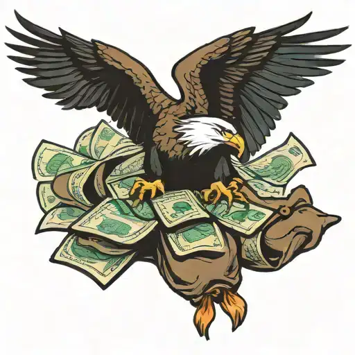 eagle with a money bag falling money bag tattoo design idea