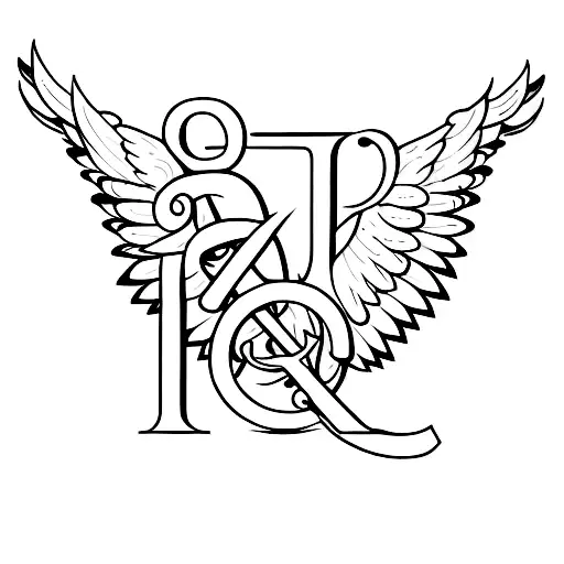letter "M" with angel wings tattoo design idea