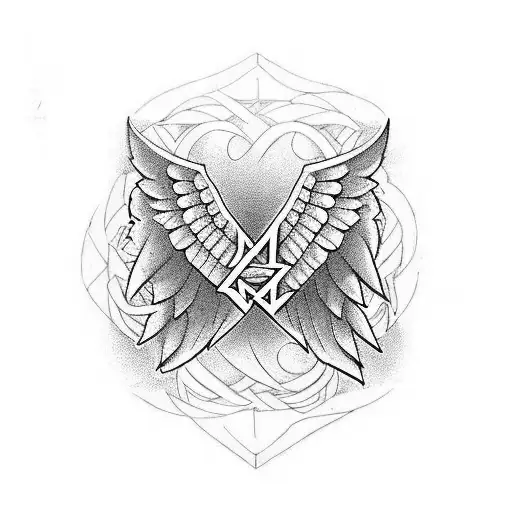 letter "M" with angel wings tattoo design idea