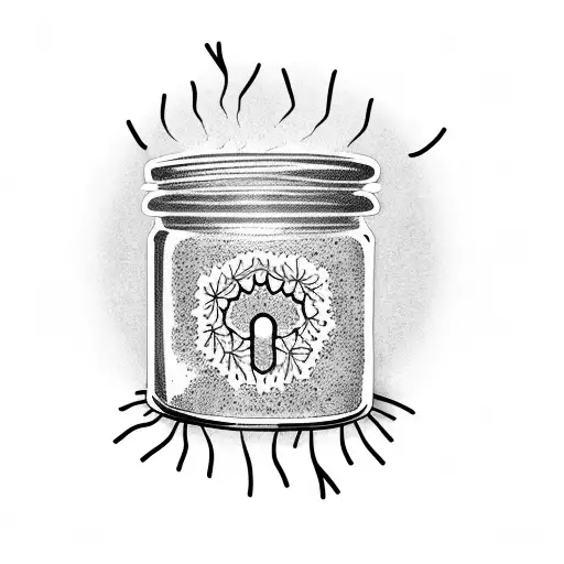 Jar with pinky promise symbol with dandelion petals tattoo design idea