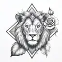 lion head with a diamond necklace in middle forehead looking out of Lillie's  tattoo design idea