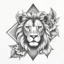 lion head with a diamond necklace in middle forehead looking out of Lillie's  tattoo design idea
