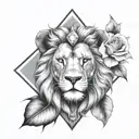lion head with a diamond necklace in middle forehead looking out of Lillie's  tattoo design idea