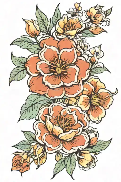 a combination of January, February, March & June birth flowers tattoo design idea
