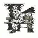 Surreal tattoo of a lonely man sitting on a bench in front of a forest in the background tattoo design idea