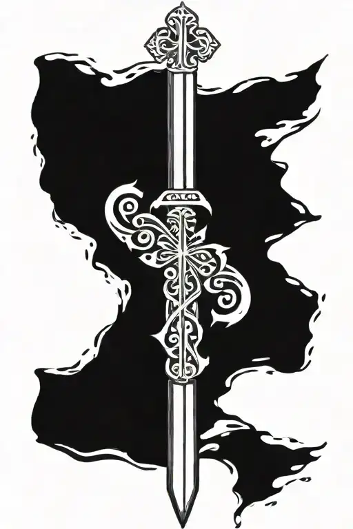 Combine a Christian cross with a sword, incorporating elements of South African tribal art for a unique tattoo design tattoo design idea