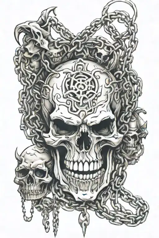 skull chains wolves vikings tattoo design idea