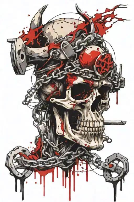 skull chains wolf vikings tattoo design idea