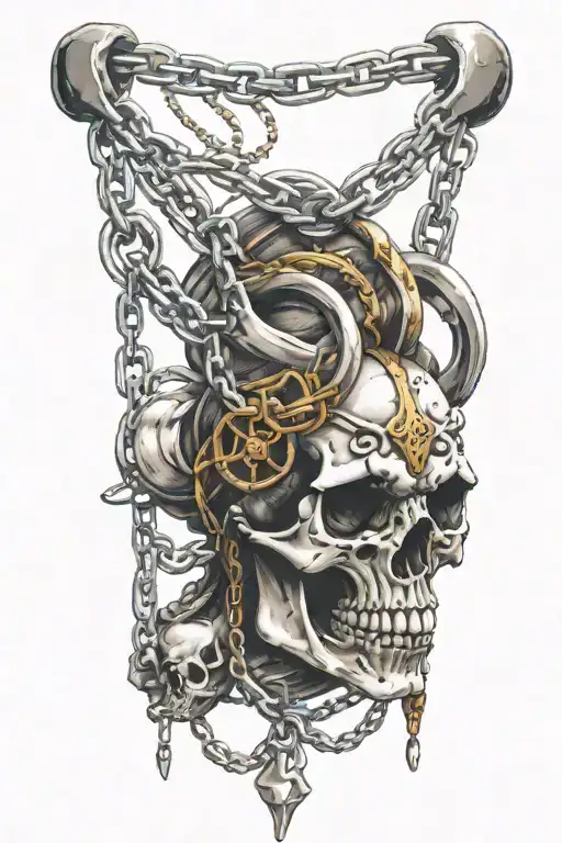 skull chains wolf vikings tattoo design idea