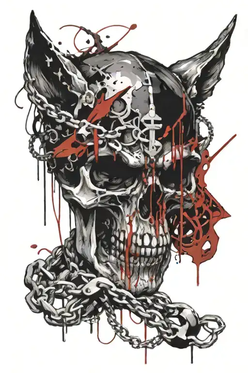skull chains wolf vikings tattoo design idea