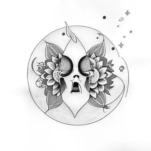 triple goddess moon with flowers tattoo design idea