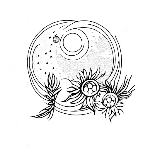 triple goddess moon with flowers tattoo design idea