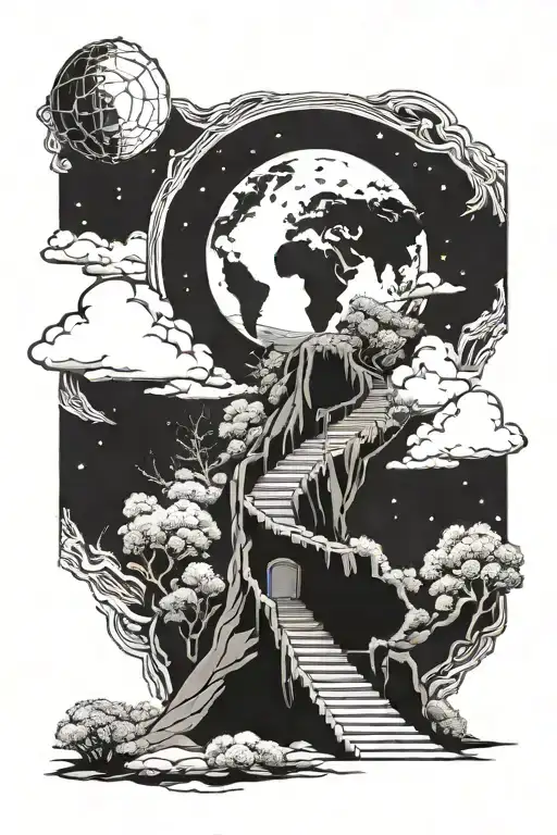stairway to heaven touching earth tattoo design idea
