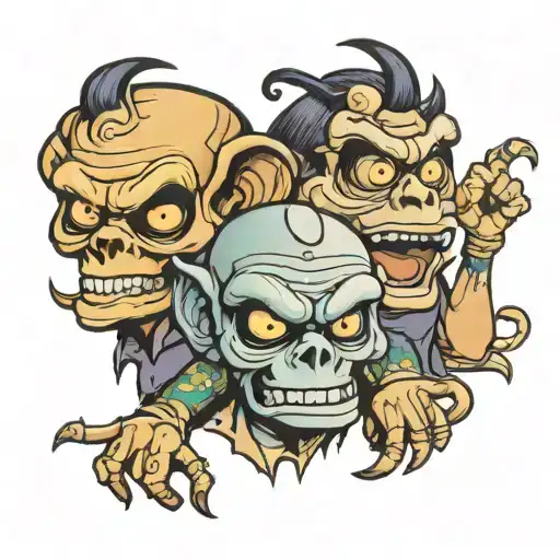 hear no evil see no evil 90s cartoons tattoo design idea