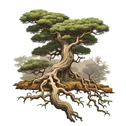 stone pine tree with roots  tattoo design idea