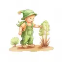 A baby in overalls walks holding hands with an animated cucumber through a forest with fir trees tattoo design idea