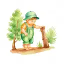 A baby in overalls walks holding hands with an animated cucumber through a forest with fir trees tattoo design idea