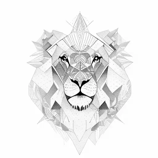 hall of lion head geometric with name Elyo  tattoo design idea
