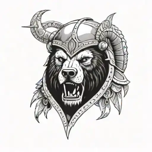 i want a bear from rumania with a spartan helmet  tattoo design idea