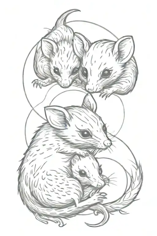 baby possums in a ying yang position tattoo design idea