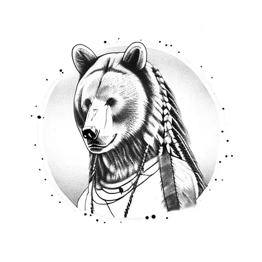 native American bear standing up on the # 3 tattoo design idea