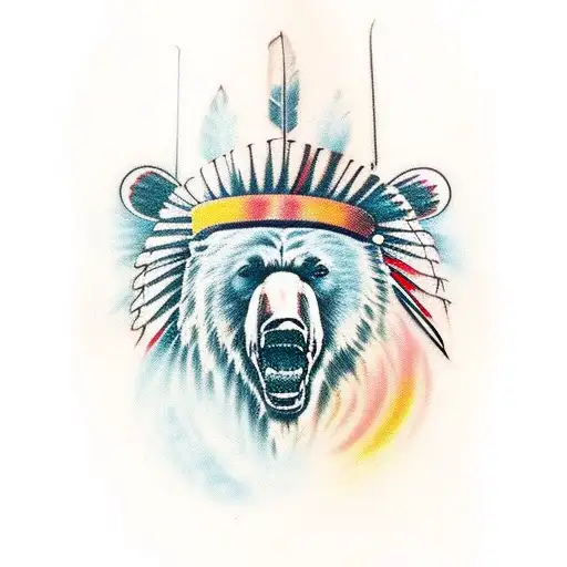 native American bear face, word faith, #3 tattoo design idea