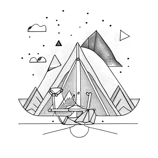 triangle with a diver, a beach with palm trees and camping tend. A snowy mountains with a someone skiing and three stars tattoo design idea