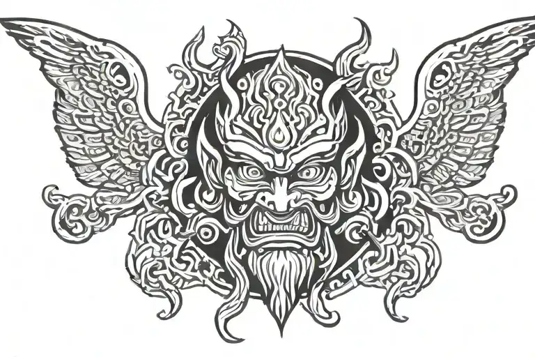 Angel wing, Demon face, buddha floating, Asura God Japanese, Dragons, Phoenix, Ycnágnnisssz, sun wukong, Gigantopithecus tattoo design idea