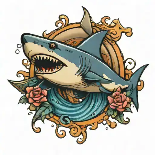 funny shark swimming tattoo design idea
