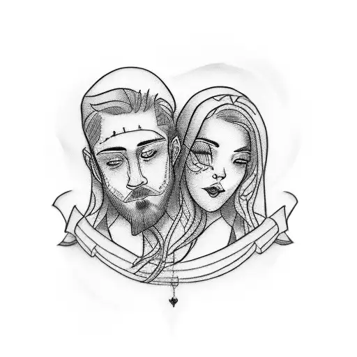 couple tattoo, signifying marriage and love , realistic style and include Scottish tartan  tattoo design idea