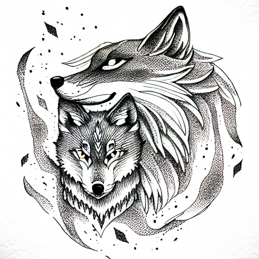 wolf and fox tattoo design idea