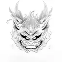 split oni and kitsune mask  tattoo design idea