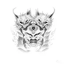 split oni and kitsune mask  tattoo design idea