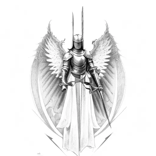Knight with angel wings On the other side is the winged Reaper of Satan tattoo design idea