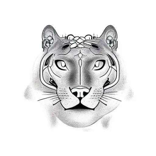 A majestic panther with intricate clock gears integrated into its fur tattoo design idea