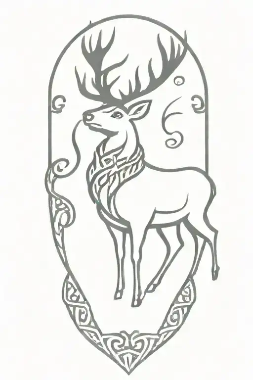 A simple silhouette of a stag with Celtic patterns tattoo design idea