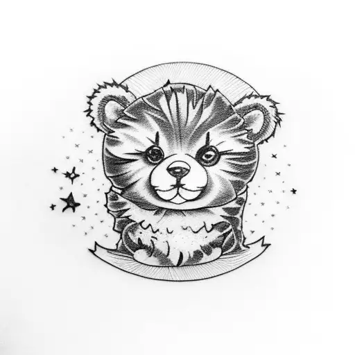 cute teddy bear, sunrise east, calico cat tattoo design idea