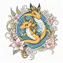 a dragonite and yachiru from bleach and blooming sakuras  tattoo design idea