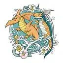 a dragonite and yachiru from bleach and blooming sakuras  tattoo design idea