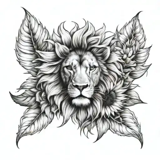 half lion face and half sunflower tattoo tattoo design idea