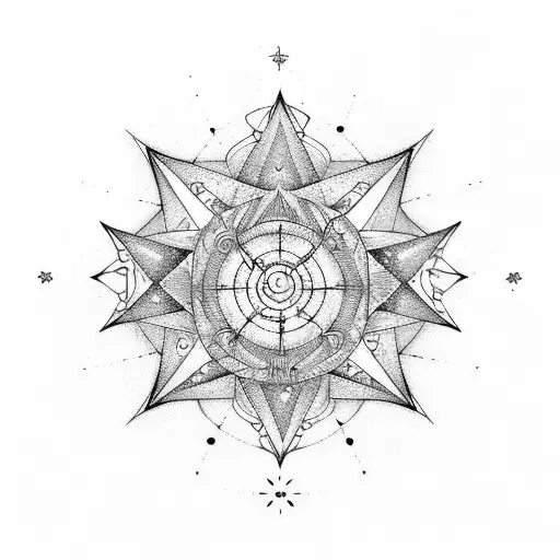 Abyss-inspired constellation with musical symbols tattoo design idea