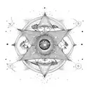 Abyss-inspired constellation with musical symbols tattoo design idea