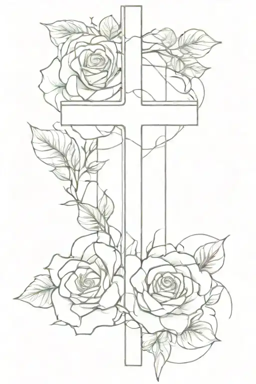 transparent cross wrapped in rosses surrounding a back tattoo design idea