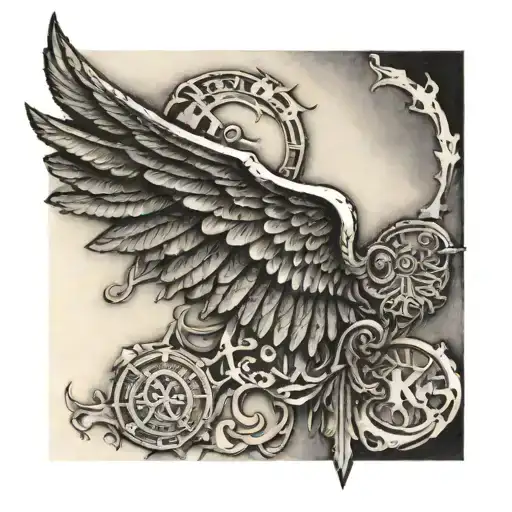 2008 Roman numerals wings spread tattoo design idea
