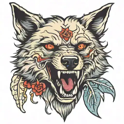 undead wolf head tattoo design idea