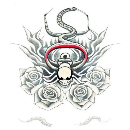  black widow  spider and snake with rose  tattoo design idea