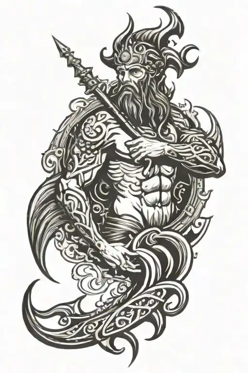 poseidon trident tattoo tricep tattoo design idea