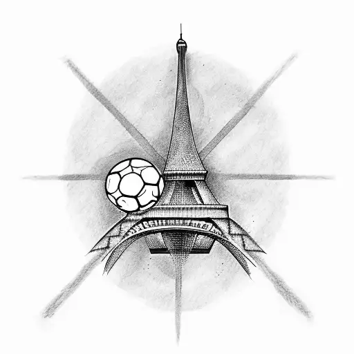 A soccer player kicking a ball in front of the Eiffel Tower tattoo design idea
